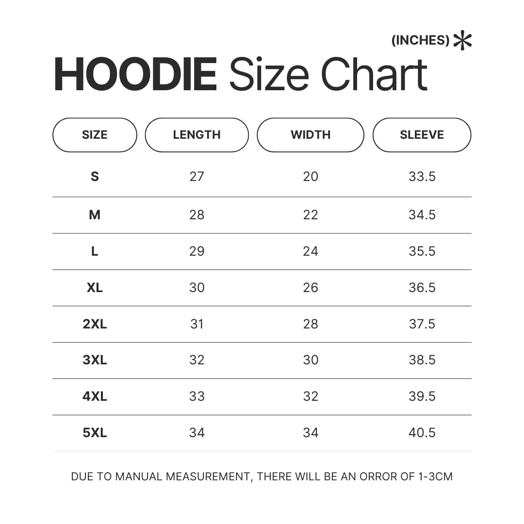 Hoodie Size Chart - Kagurabachi Store