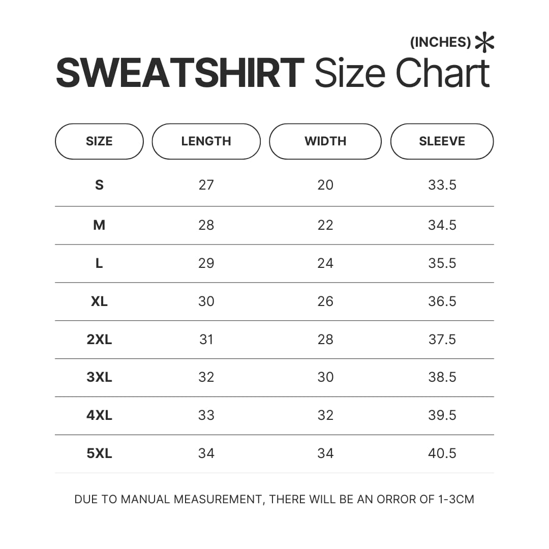 Sweatshirt Size Chart - Kagurabachi Store