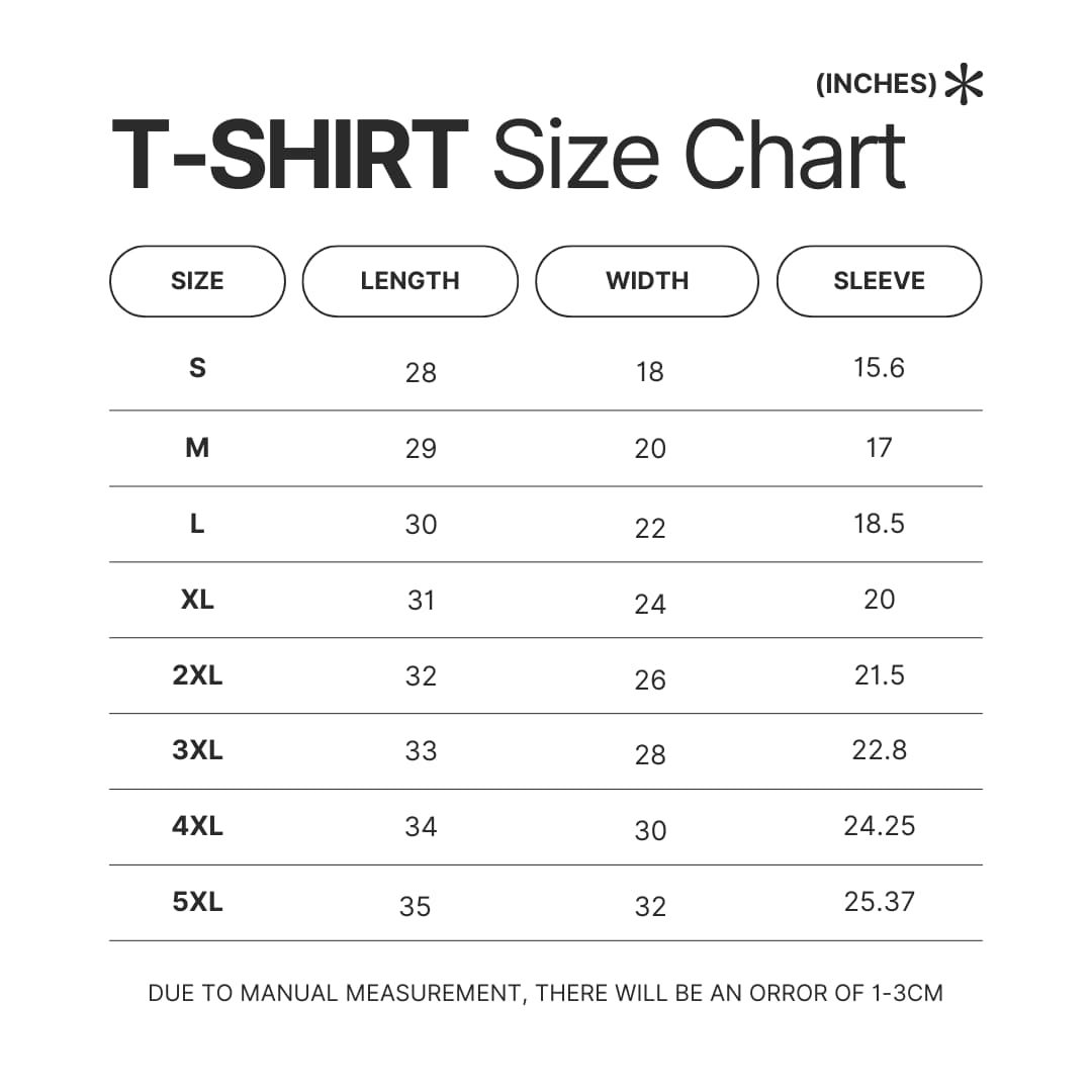 T shirt Size Chart - Kagurabachi Store