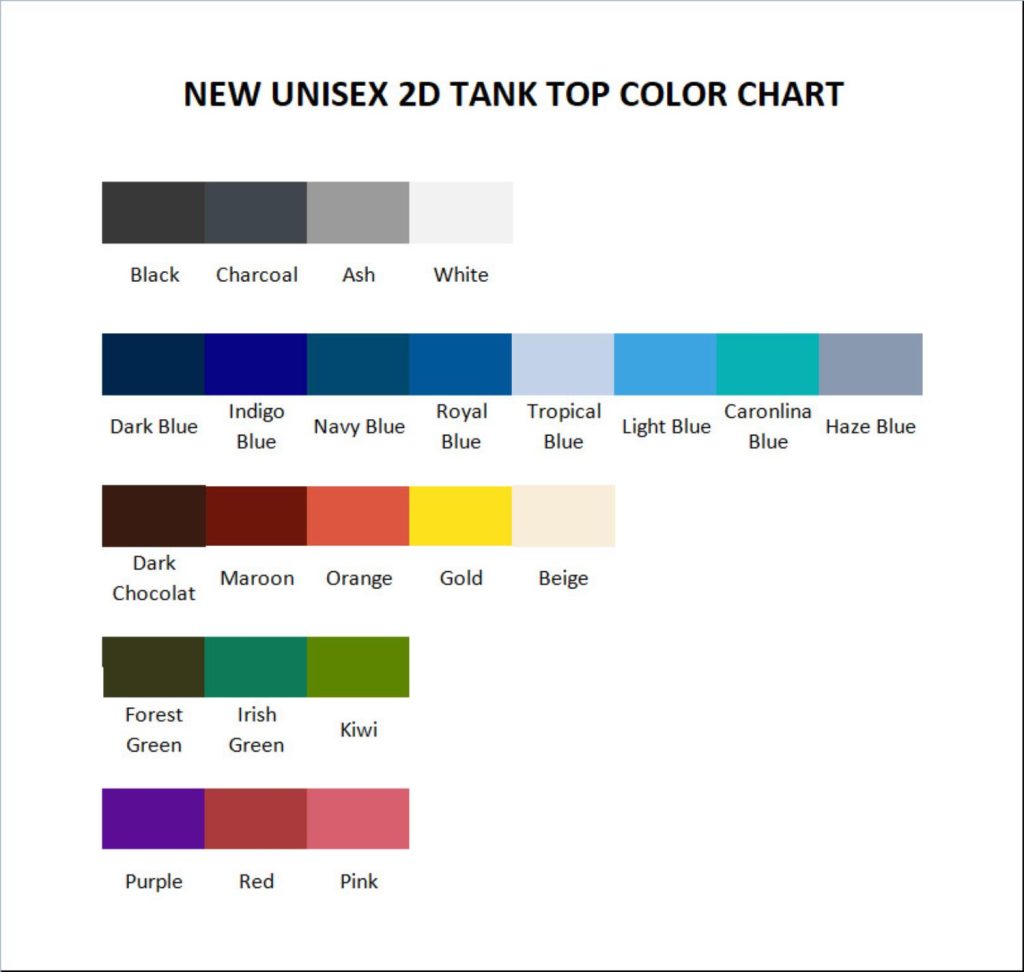 tank top color chart - Kagurabachi Store